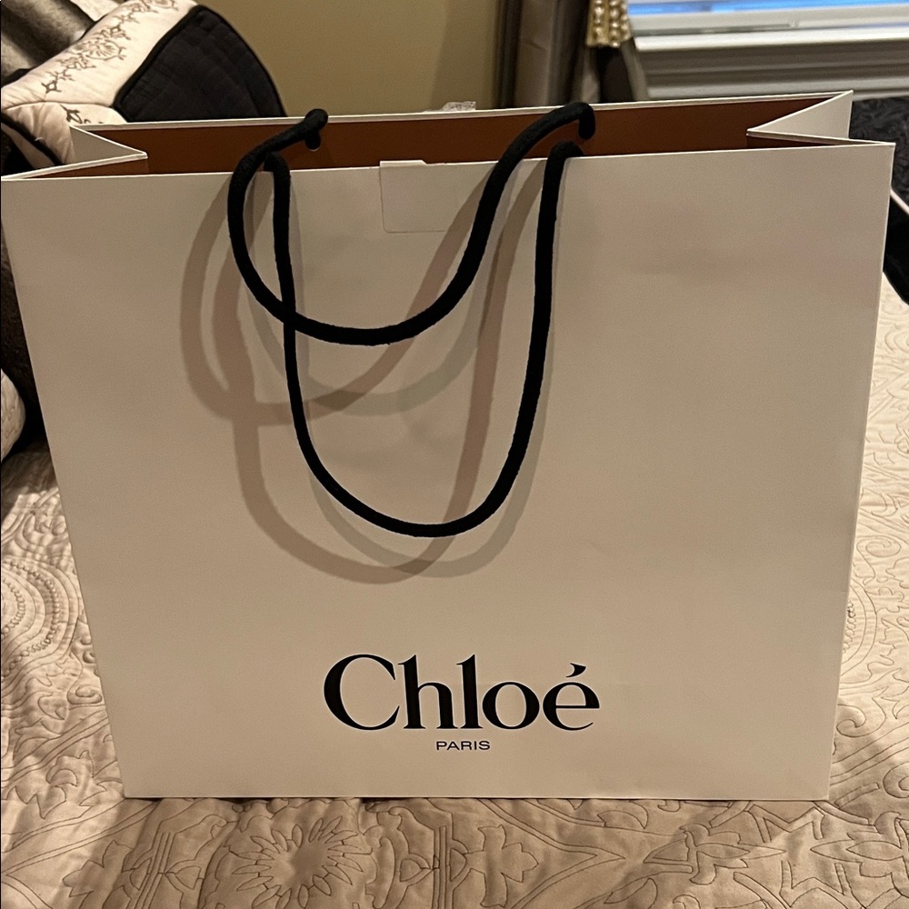 Chloé Paper Shopping Bag in Cream with Black Handles